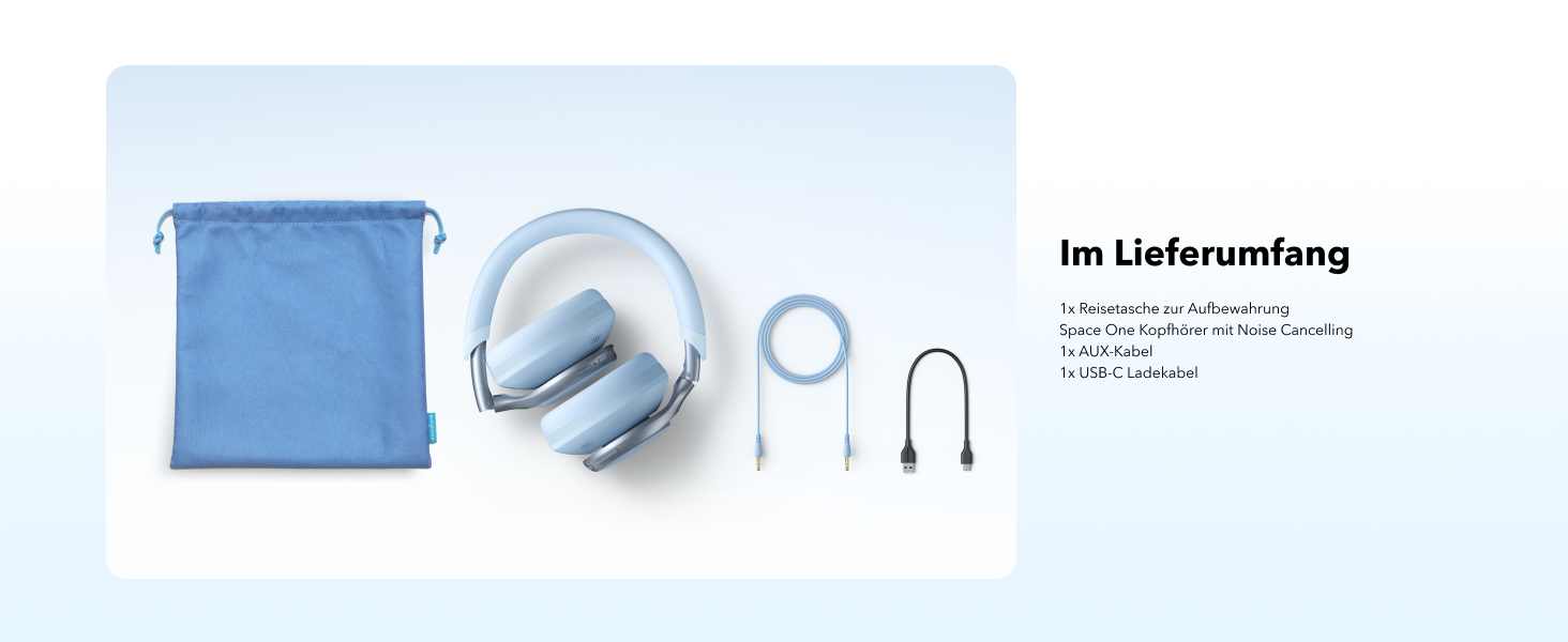 Soundcore Space One: Бездротові навушники Over-Ear Bluetooth з активним шумозаглушенням, 40 годин відтворення, Hi-Res Audio, Bluetooth 5.3 (Хimmelblau)