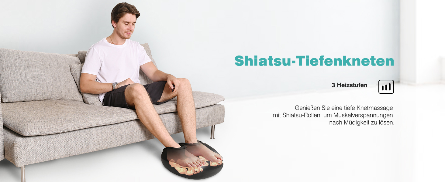 Електричний масажер для ніг KNQZE з підігрівом, Shiatsu масаж, для фасціїту та нейропатії, підходить для розміру ноги до 46, чорний