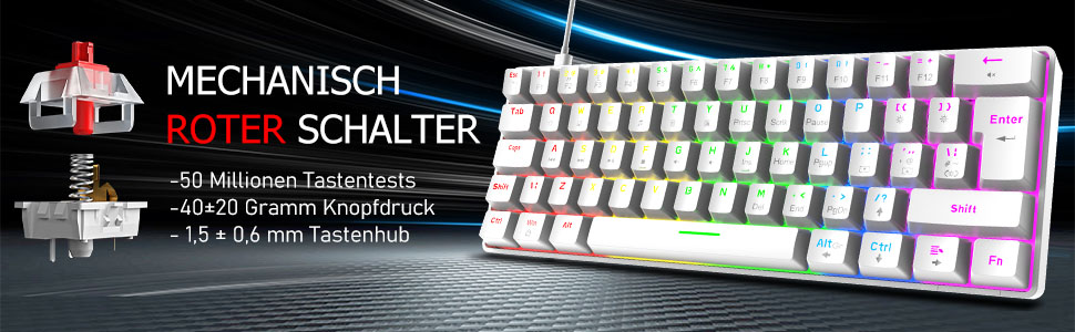 Ігрова клавіатура та миша UK-Layout з підсвічуванням RGB, 62 клавіші, механічна, 6400 DPI (чорний/червоний перемикач)