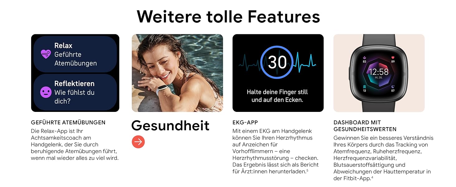 Розумний годинник Fitbit Sense 2 – фітнес-трекер з GPS, EKG та аналізом сну – сумісний з Android/iOS – колір Nebelblau (туманно-блакитний)