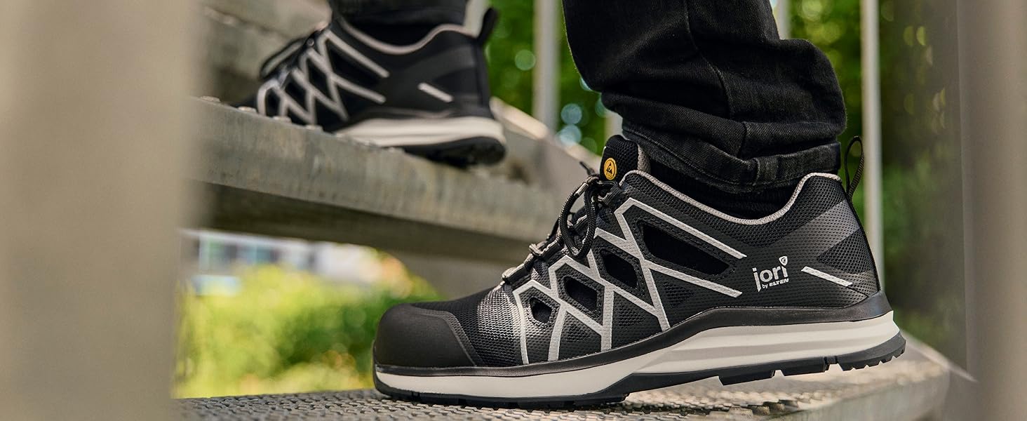 Робочі черевики ELTEN Jori Rapid Black-red Mid ESD S3S, чоловічі та жіночі, текстиль, пластикова захисна капа, легкі, спортивні, 44 EU, чорний/червоний