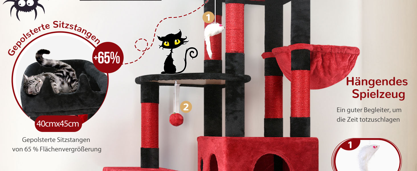 Драбина для котів Globlazer XL, Готичний стиль, сірий колір, 156 см, з будиночком, платформами та сизалевими стовпчиками