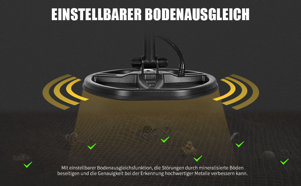 Металдетектор 13''/33см Profi з великою водонепроникною двокотушковою пошуковою котушкою, високою чутливістю та функцією Pinpointer, для пошуку золота, для дорослих з LCD-дисплеєм (Сірий)