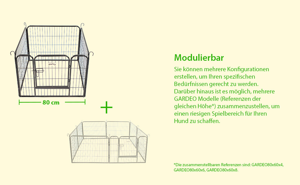 Клітка-вольєр для собак, цуценят та кроликів Gardeo80x60x4, 4 панелі 80x60 см, 0,64 м², модульна, для використання в приміщенні та на вулиці, складається, 5 років гарантії