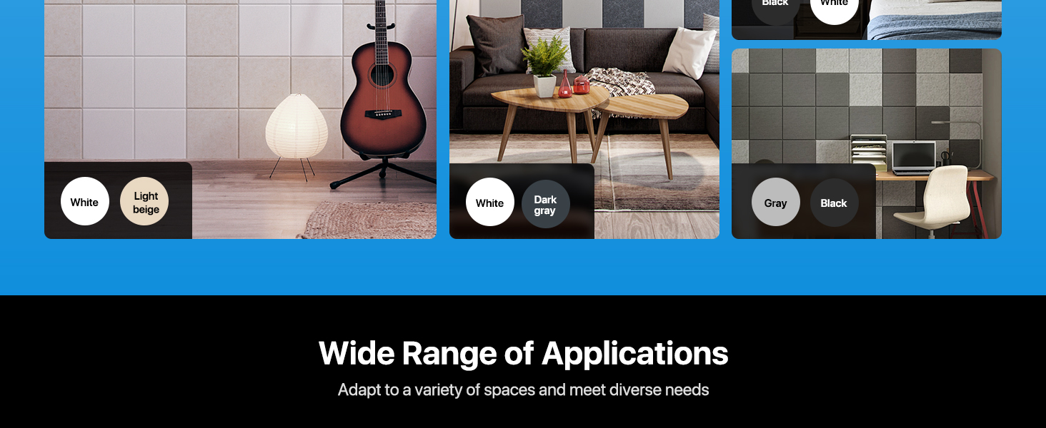 Акустичні панелі для шумоізоляції стін самоклеючі, квадратні звукопоглинаючі плити високої щільності, 30x30x0.9 см, чорні, 12 шт.