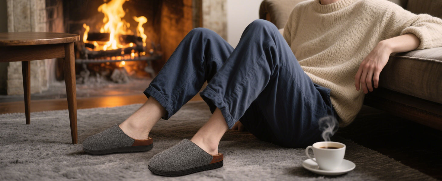 Чоловічі халати-домашні тапочки LongBay з м'якою піною Memory Foam та Sherpa-підкладкою, теплі, чорні, 43 EU