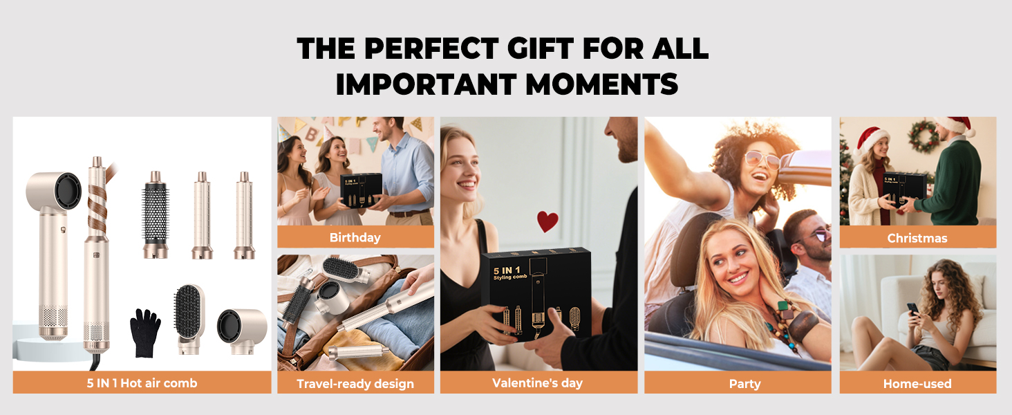 Набір для укладки волосся 5 в 1: фен, плойка, брашинг, термощітка, для створення об'єму, локонів та випрямлення. Золотий колір