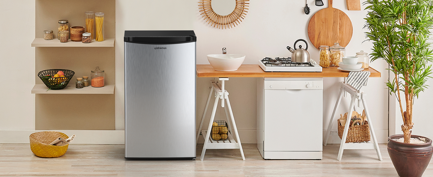 Холодильник Upstreman 91L з функцією швидкого охолодження, 5 температурних режимів (1-8℃), енергоефективний, 41 дБ, компактний та місткий, для студентського гуртожитку/офісу, BR321 (срібний)