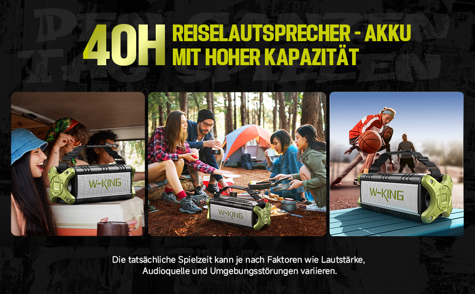 W-KING Портативна Bluetooth Колонка 90W з Глибоким Басом, 40 годин роботи, IPX6, Powerbank, TF-карта, NFC, AUX, Bluetooth 5.0, Зелена