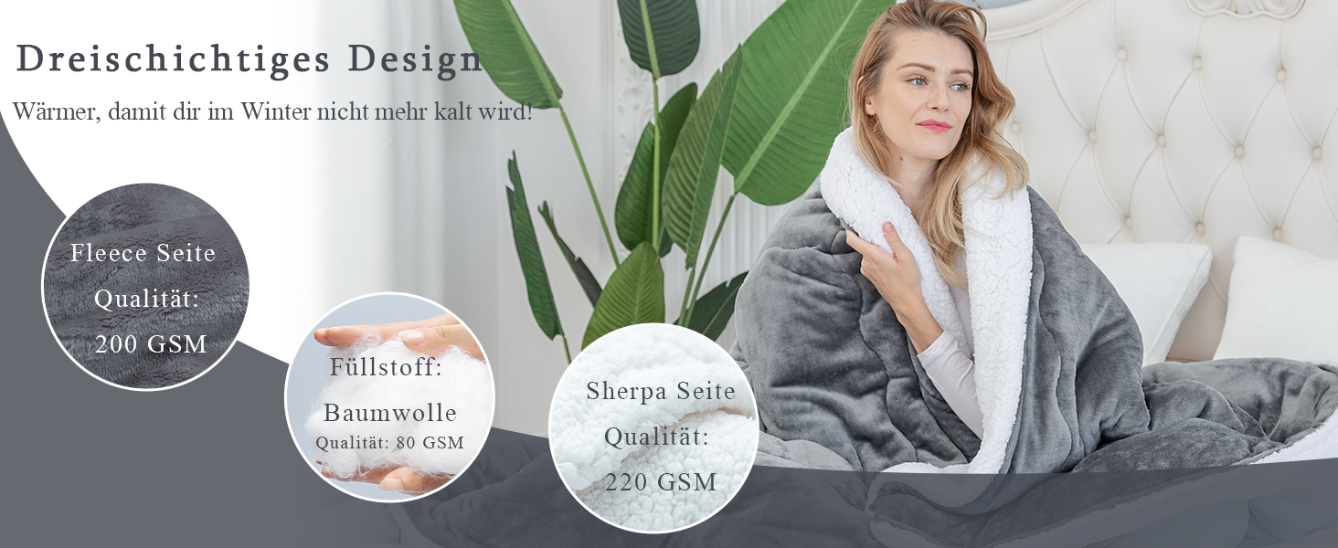 Плед CHOSHOME: теплий фланелевий плед з мікрофібри, Sherpa, двосторонній, 130x150 см