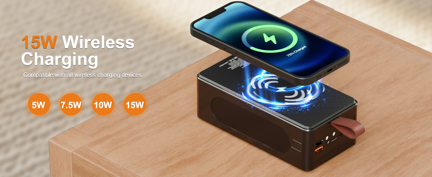 Портативний акумулятор 90000 mAh з сонячною панеллю, PD35W, QC 3.0, Wireless, USB-C, 6 виходів, LED дисплеєм, SOS ліхтарик для подорожей, кемпінгу, відпочинку на природі, чорний