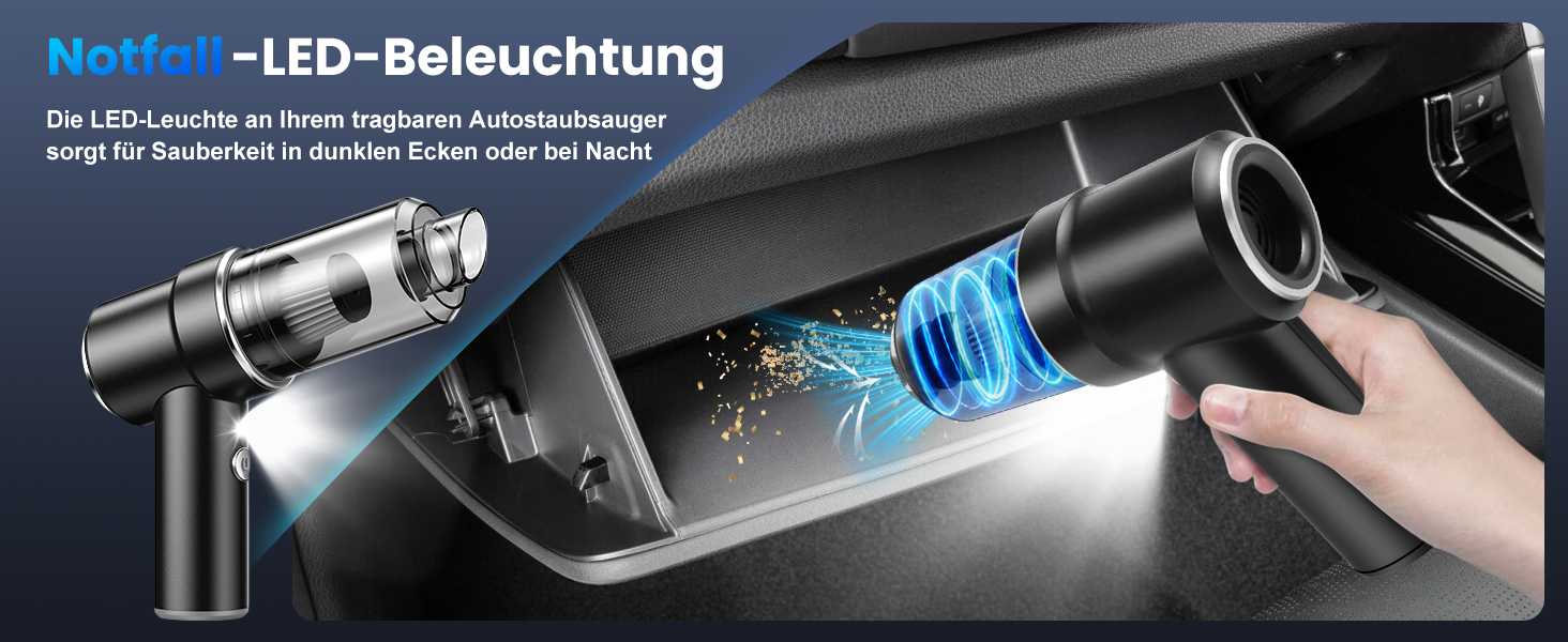 Автомобільний акумуляторний пилосос Handstaubsauger 12000Pa з HEPA-фільтром та LED підсвіткою для дому, авто, меблів, шерсті тварин