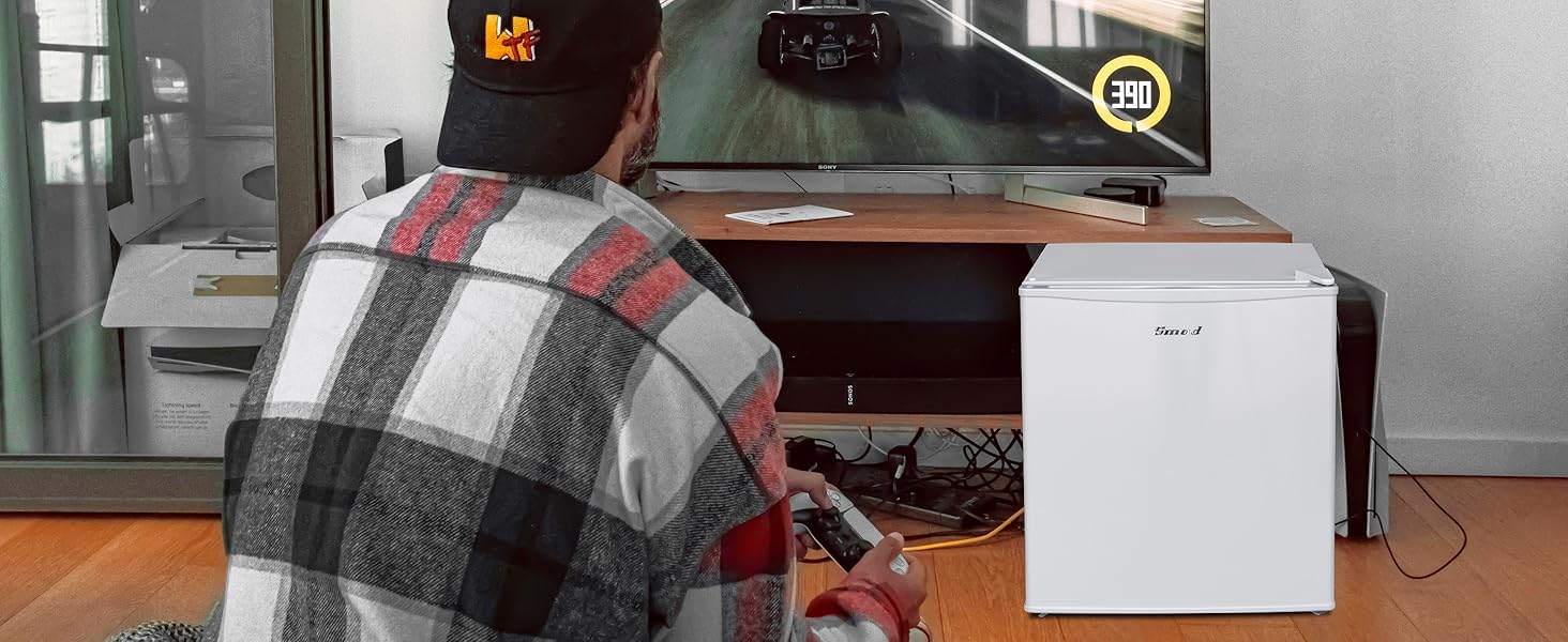 Холодильник Smad Mini 45L, компактний, 230V, з дверцятами, що відкриваються в обидві сторони, регулювання температури 0–10 °C, міні-холодильник для спальні, офісу, готелю, вітальні, білий