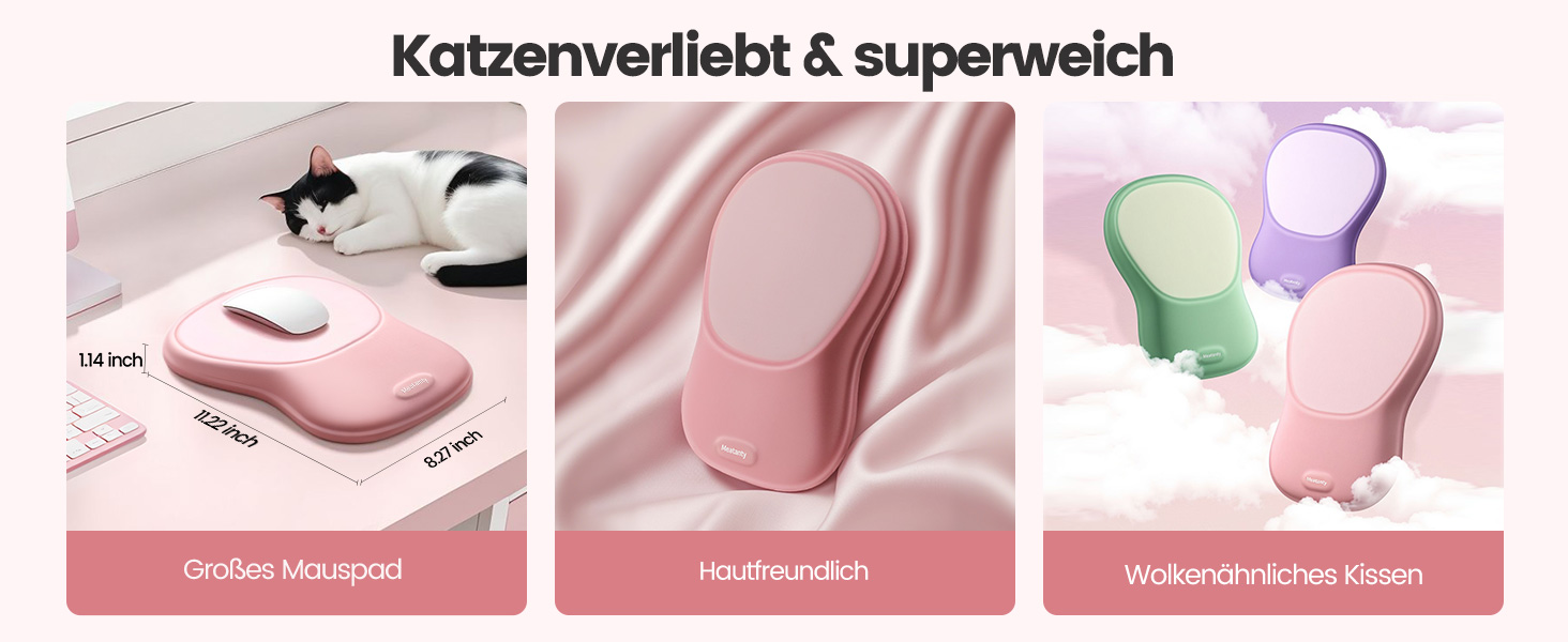 Підставка для зап'ястя Meatanty Ergonomische Handgelenkauflage – М'яка підставка з Memory Foam для клавіатури та миші, антиковзка, для офісу, дому та геймінгу (Світло-рожевий)