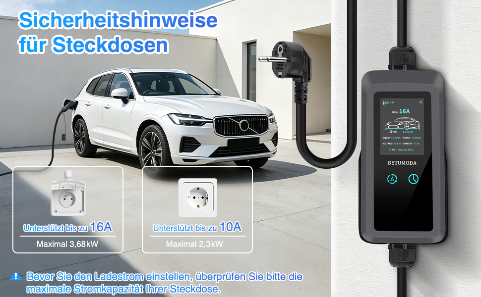 Зарядний кабель Type 2 Schuko 3.68kW 6-16A для електромобілів та PHEV, 7м, LCD дисплей, IP65