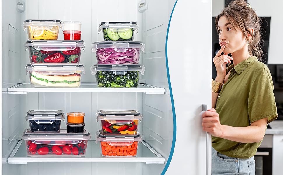 Набір контейнерів для зберігання продуктів 48 шт. (24 контейнери, 24 кришки) - BPA free, для холодильника, морозильника та мікрохвильової печі