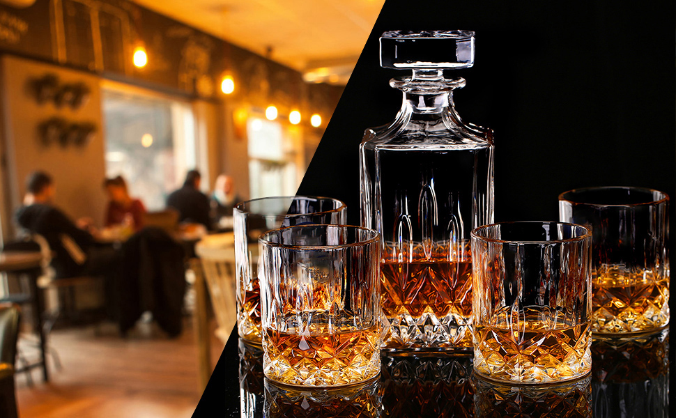 Набір склянок та карафи для віскі Lighten Life (5 шт.) з подарунковою коробкою, без свинцю, кришталь, скотч, бурбон