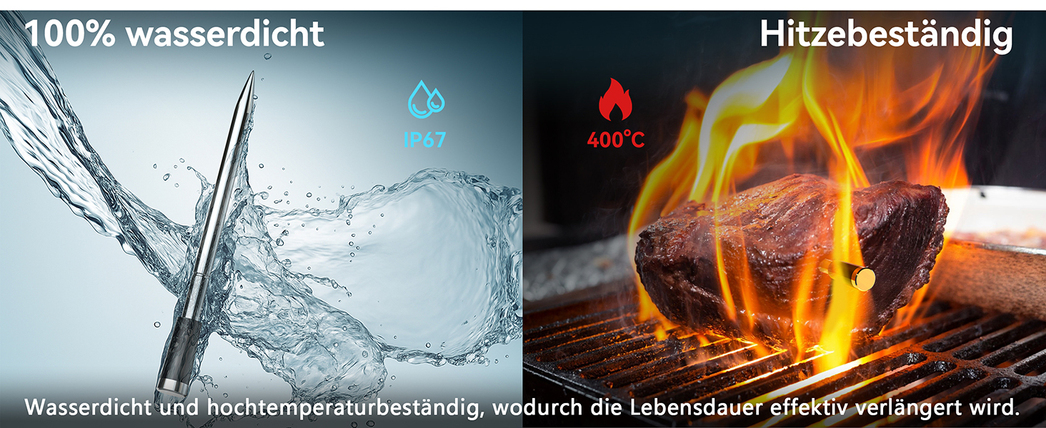 Бездротовий термометр для м'яса BFOUR з 2 зондами, Bluetooth, LCD-дисплей, керування через додаток, цифровий термометр для приготування на грилі, в духовці, диморі, BF-40 PRO чорний