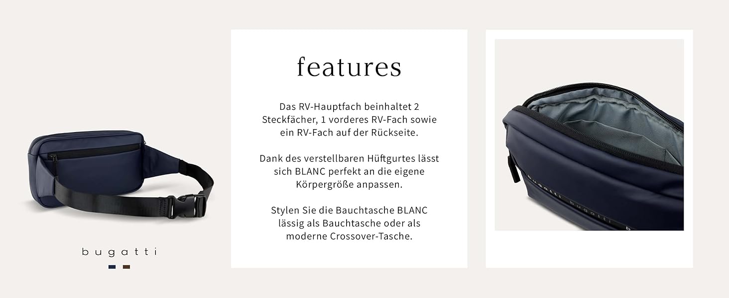 Чоловіча поясна сумка Bugatti Blanc Bauchtasche - для подорожей, повсякденного використання та спорту, блакитна