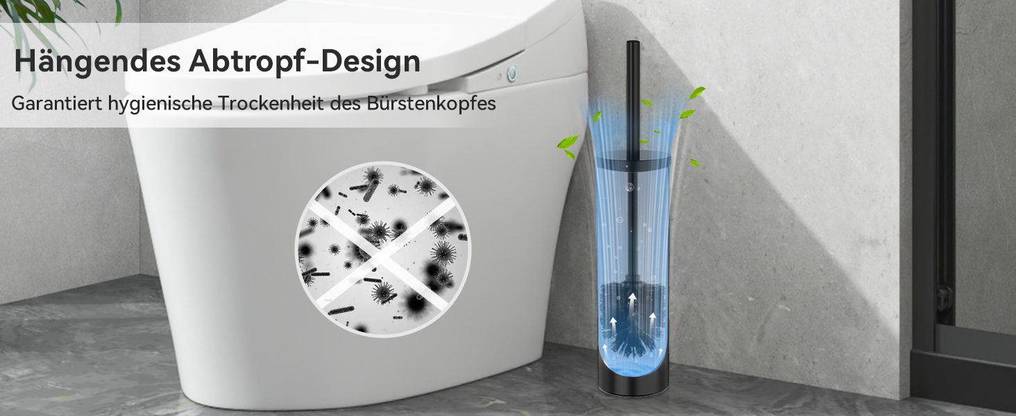 Торцева щітка для унітазу DOWRY з тримачем, 2 насадки, металева, чорна, циліндрична