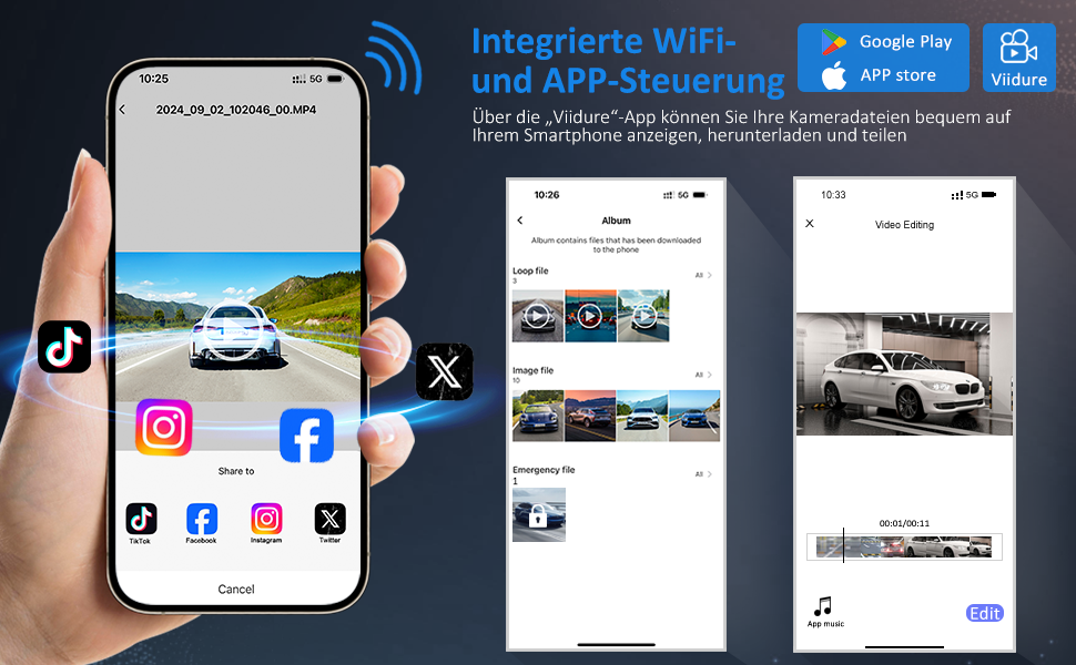Відеореєстратор Auto Dashcam 2K з Wi-Fi, 64GB, Super Нічне Бачення, 170° Широкий Кут, G-сенсор, Циклічна Запис, IPS-дисплей, 24h Паркінг з Детектором Руху