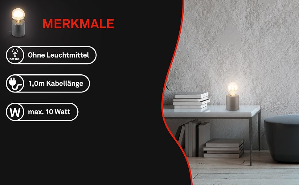 BRILONER Настільна лампа міні, ретро, вінтаж, кераміка, антрацит. Настільна лампа для спальні, кабінету, вітальні. E27, 10W, 10x9 см