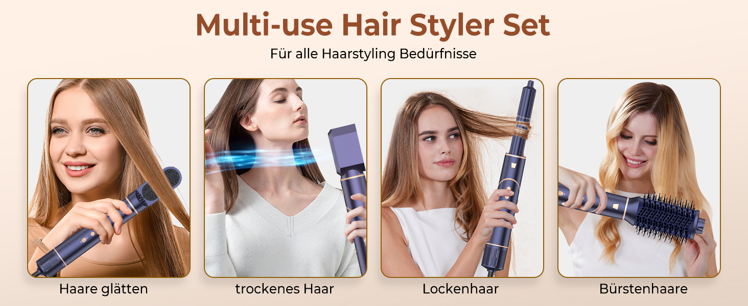 Мультистайлер Air Styler 5 в 1: фен, щітка, плойка - 1000W, 60000 обертів/хв, чорний (Saphirblau)