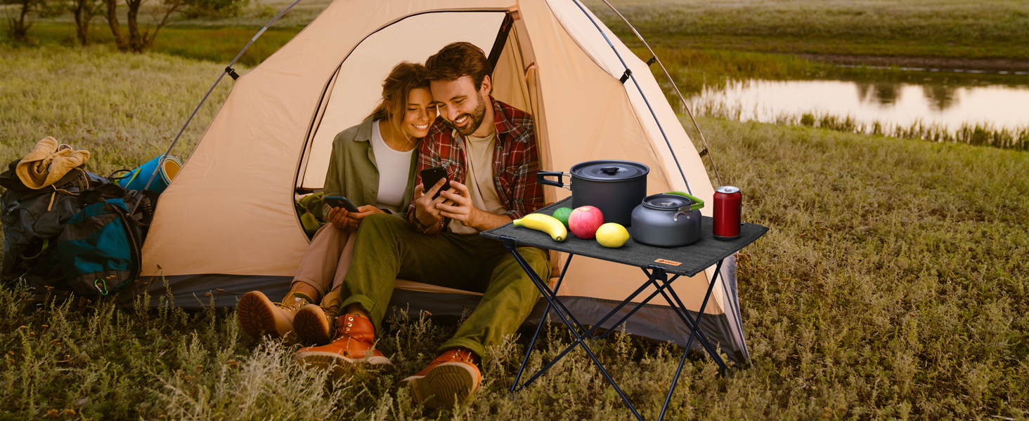 Стіл для кемпінгу VILLEY складний, з алюмінію та Оксфордської тканини, 25 кг, з сумкою, для відпочинку на природі, кухні та риболовлі, чорний