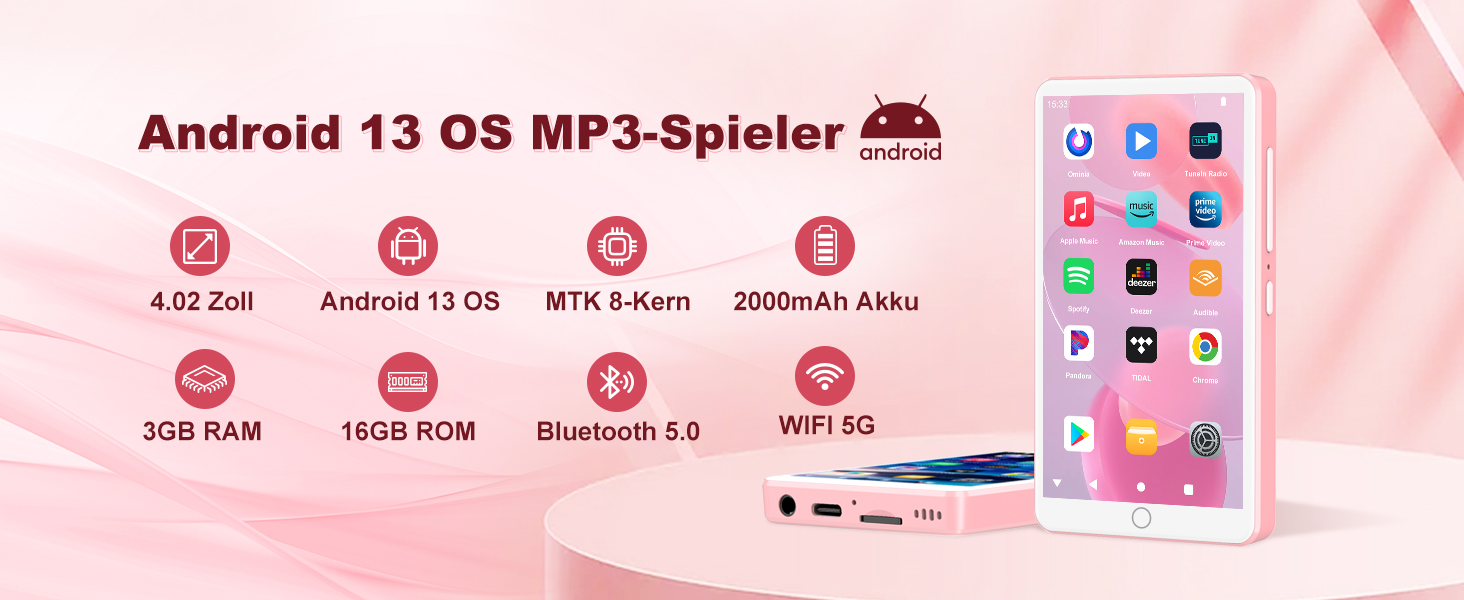 MP3 плеєр Spotify з WiFi та Bluetooth, Android MP4 плеєр для дітей 4.02