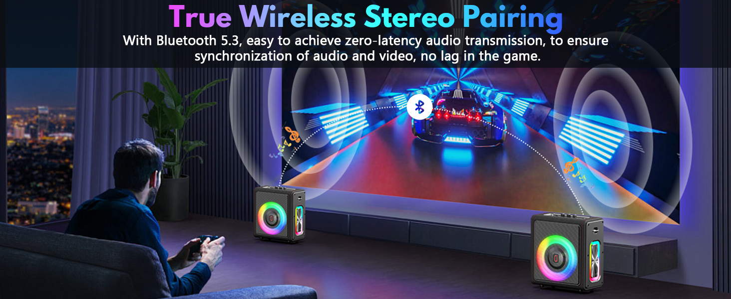 Караоке машина HWWR з 2 бездротовими мікрофонами, портативна Bluetooth 5.3 акустика з RGB-підсвіткою, PA-система для вечірок, Partybox, TWS, чорний