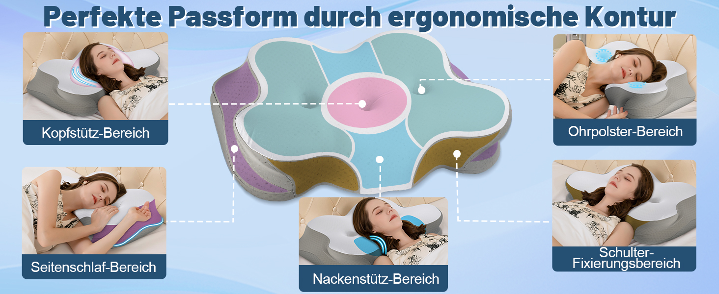 Ортопедична подушка для сну для тих, хто спить на боці, з зоною полегшення вух, з піною з пам'яті, для зняття болю в шиї, подушка для підтримки шиї, для спини/живота, темно-сіра