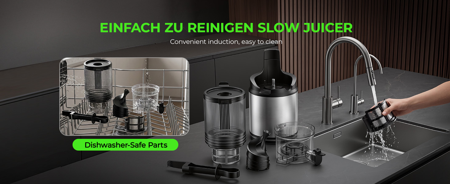 Електрична соковижималка для овочів та фруктів Slow Juicer, шнекова соковижималка для смузі та сорбету, широкий завантажувач 130 мм, 250 Вт, тиха, легка в очищенні, Titanium Gray