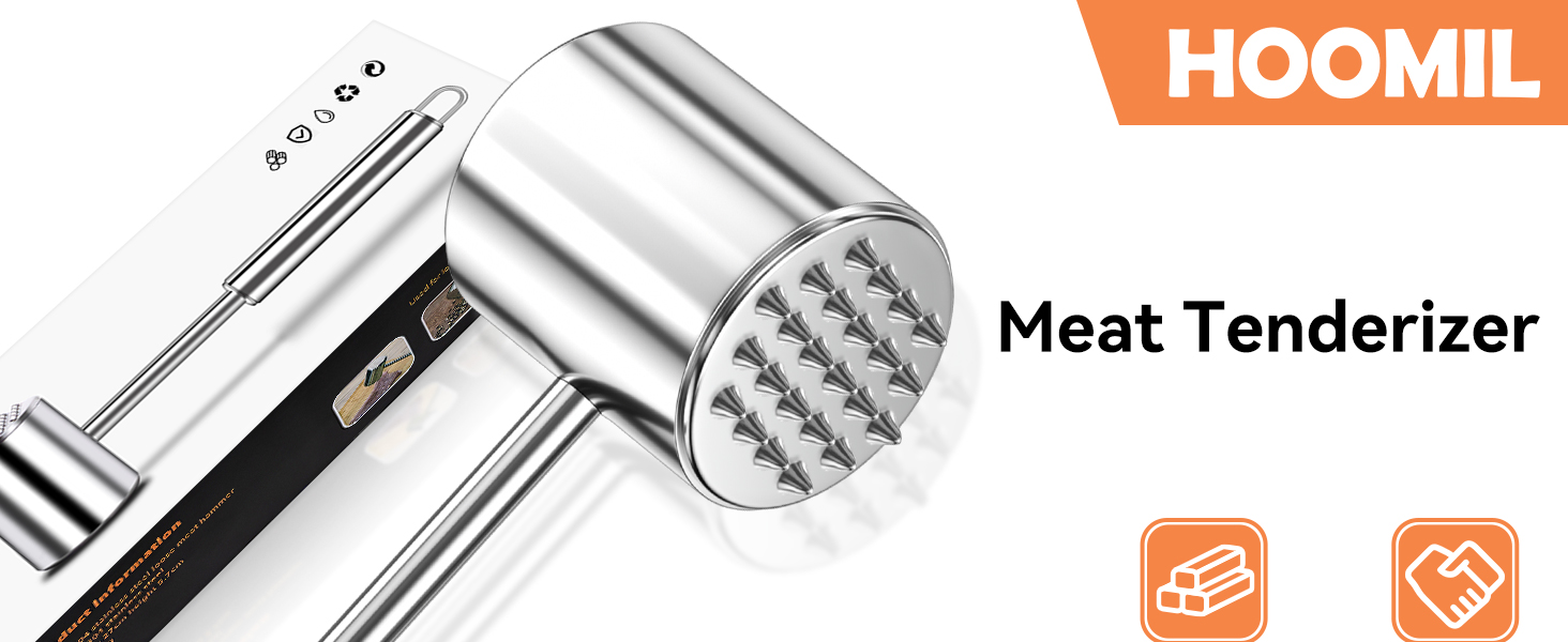 Кліпер для м'яса HOOMIL, двосторонній антипригарний, молоток для відбивання м'яса з неслизькою ручкою, для шніцелів та стейків, срібний (круглий, гладкий срібний)