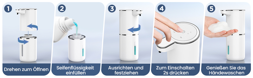 Автоматичний диспенсер мила HAPPHOOH, 380 мл, сенсорний, USB, водонепроникний, для кухні, ванної, школи, готелю, пінистий