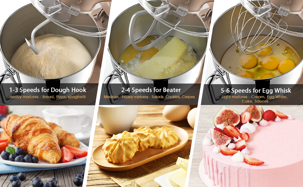 Facelle 2000W 8.5L Stand Mixer - Dough & Cake Mixer with Whisk, Dough Hook, Beater & Splash Guard for Baking, Cakes, Cookies, Kneading, 6+ Speed - Champagne Color