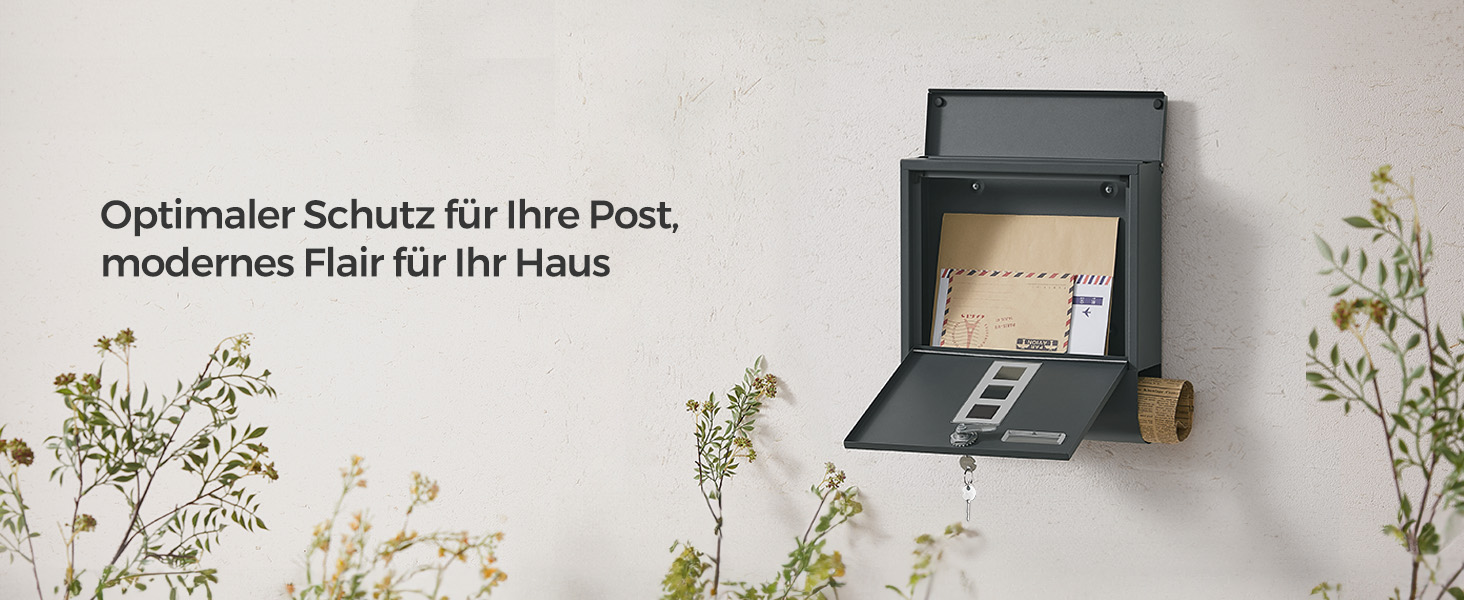 Поштова скринька SONGMICS з замком, оглядовим вікном та відділенням для газет, антрацит, 33.8x30.8x10 см