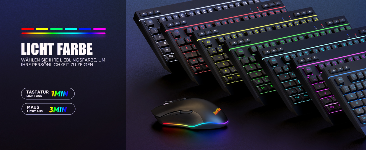 Бездротовий комплект клавіатури та миші RedThunder 75% QWERTZ RGB з підсвічуванням, для ПК Xbox PS5, чорний. Підтримка мультимедійних функцій та оптичний сенсор 7D.