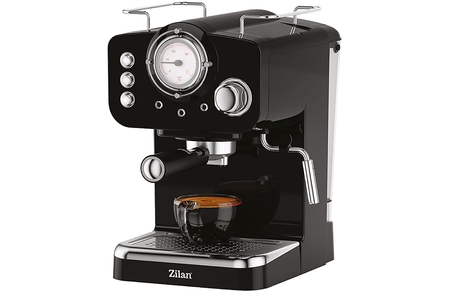 Zilan Espresso Machine with Milk Frother | Semi-Automatic Espresso Machine | Cappuccino Machine | Portafilter Coffee Machine | 1.25 L Water Tank | 15 bar | Retro Design