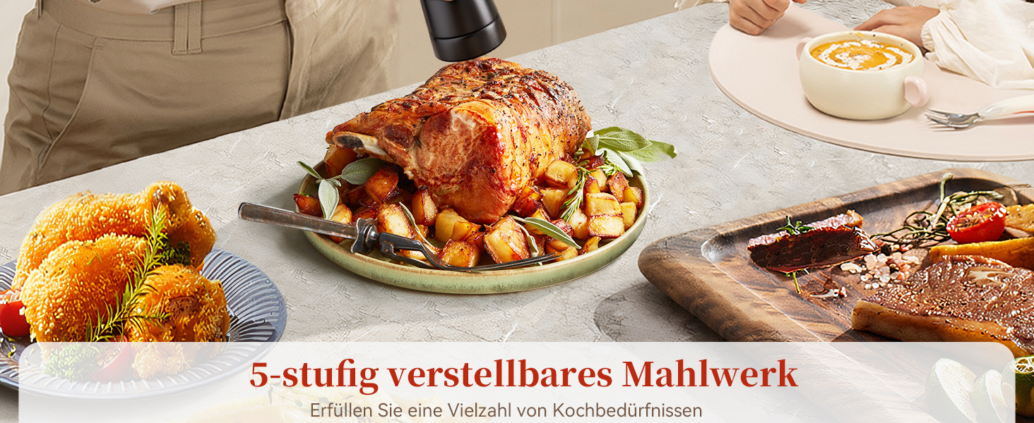 Електричні мельниці для солі та перцю 2 шт. з нержавіючої сталі, акумуляторні, з LED-підсвічуванням, регульоване керамічне подрібнення, щітка для чищення