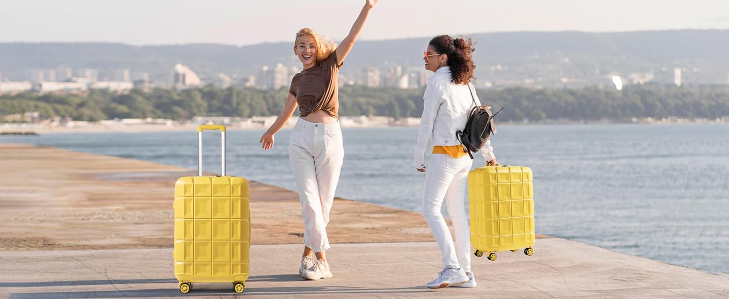 Жовтий валіза KONO середнього розміру 62см з 4 колесами та TSA замком (62x43x26см)