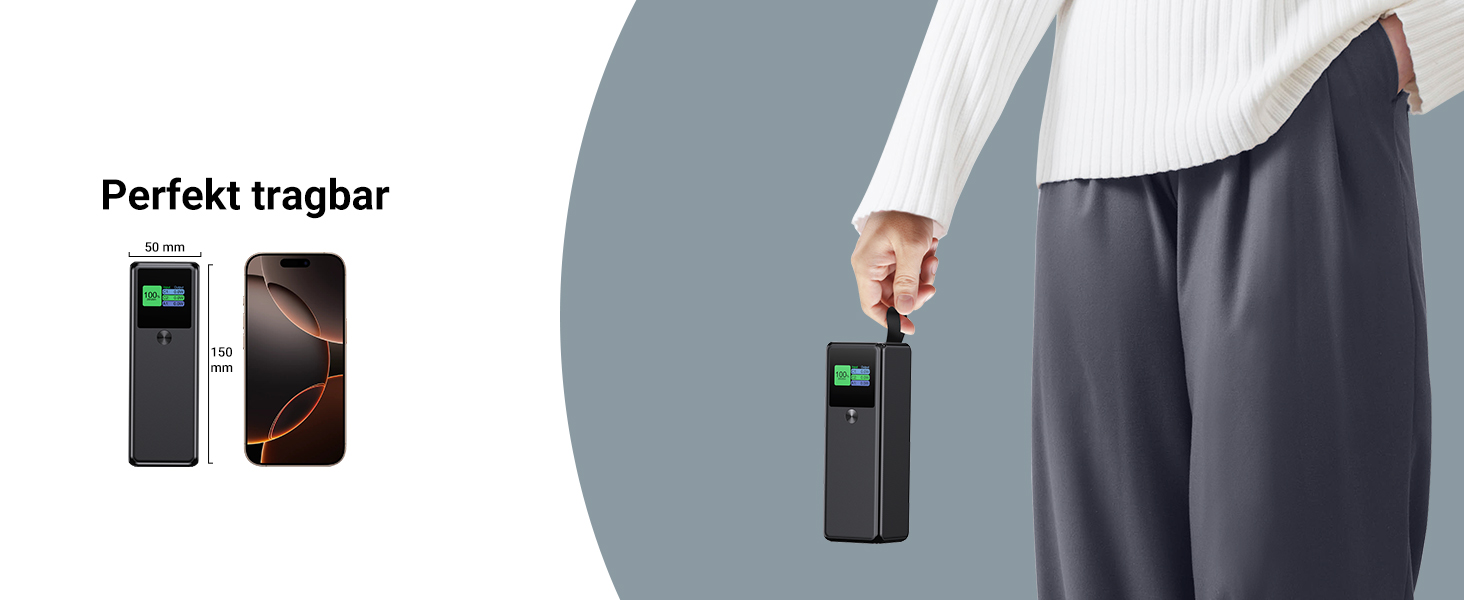 Power Bank VAFOTON 27000mAh 140W з 3 портами, цифровим дисплеєм та USB-C кабелем (Чорний)