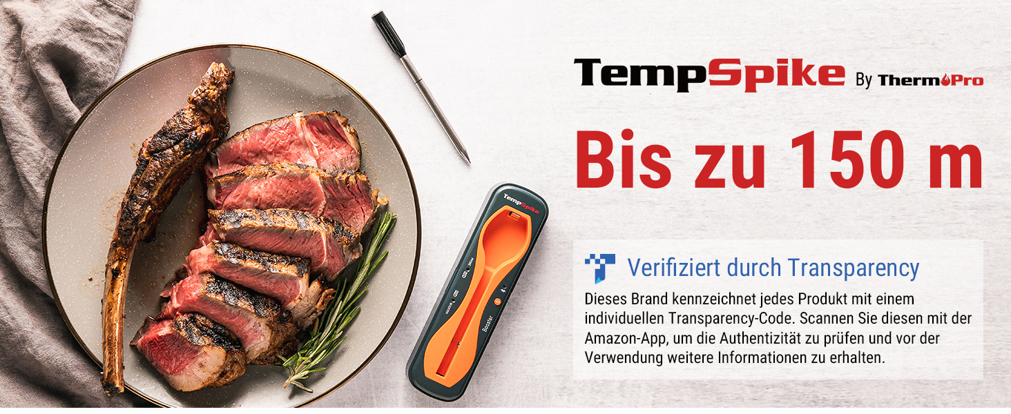 Бездротовий термометр для м'яса ThermoPro TempSpike Bluetooth 150м, IP67, для гриля, духовки, мангала, ротісерії, фритюрниці