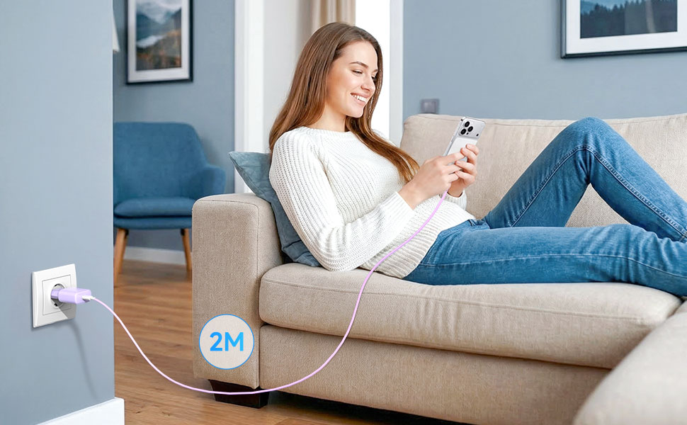 Зарядний пристрій 20W USB-C для iPhone 17/16/15, 2 шт. + Кабель USB-C 2м, PD3.0, блакитний+ліловий