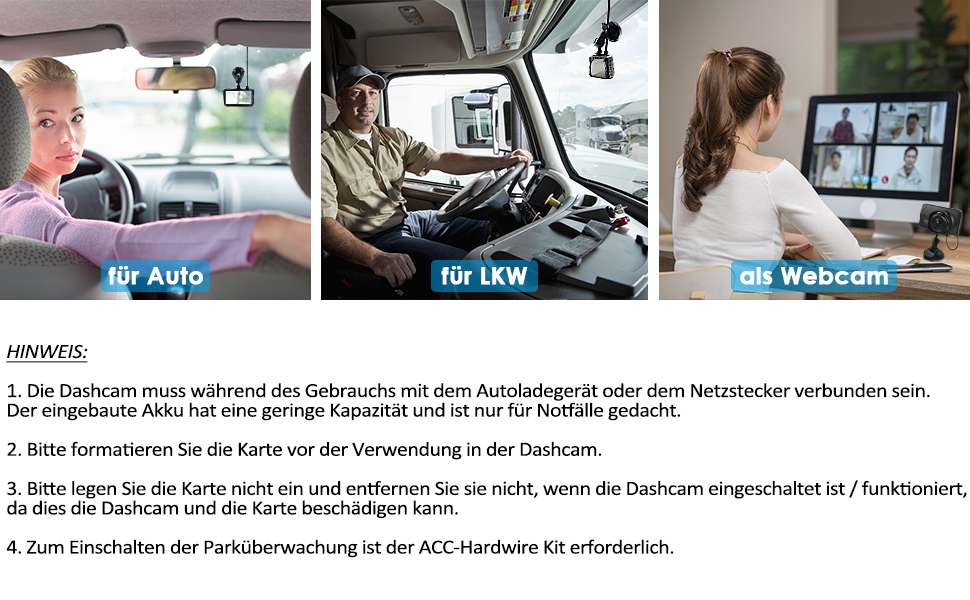 Відеореєстратор AQV Dashcam Auto Vorne und Hinten 4K з WiFi, 64GB SD, Loop, G-Sensor, APP, Нічне Бачення, 170°+140°, Superkondensator, Парковка (Grey-D3)