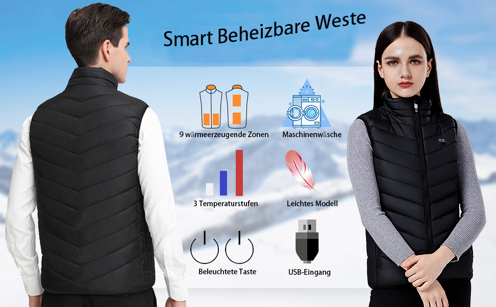 Обогрівальний жилет для чоловіків Monave: тепла куртка з 3 режимами для мотоцикла, кемпінгу, катання на лижах та повсякденного носіння. Чорний (Powerbank не входить до комплекту), XL