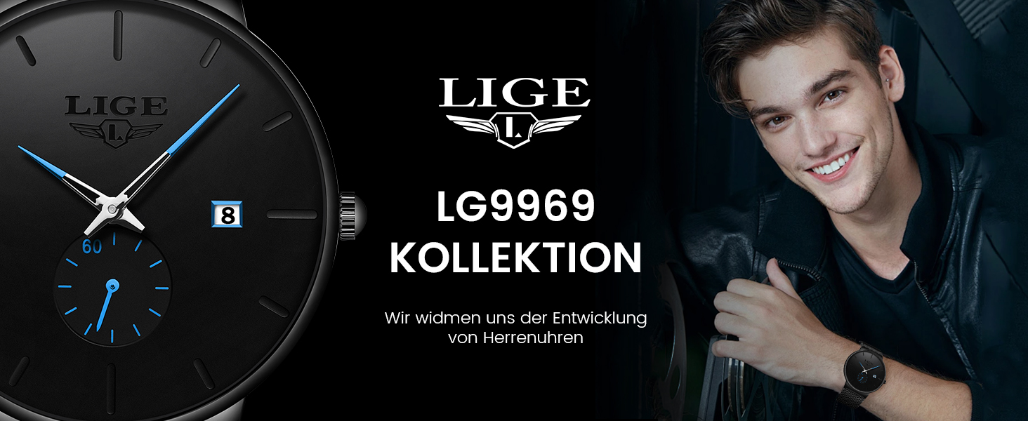 Годинник чоловічий LIGE Retro з нержавіючої сталі, водонепроникні, аналогові, кварцові, з датою, стильні, для бізнесу та повсякденного носіння, чорний / синій