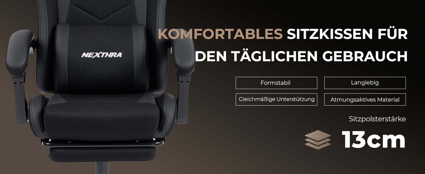 Геймерське крісло Nexthra Ergonomisch з підставкою для ніг, до 180 кг, чорне. Офісне крісло для геймінгу та роботи, регульована спинка 150°