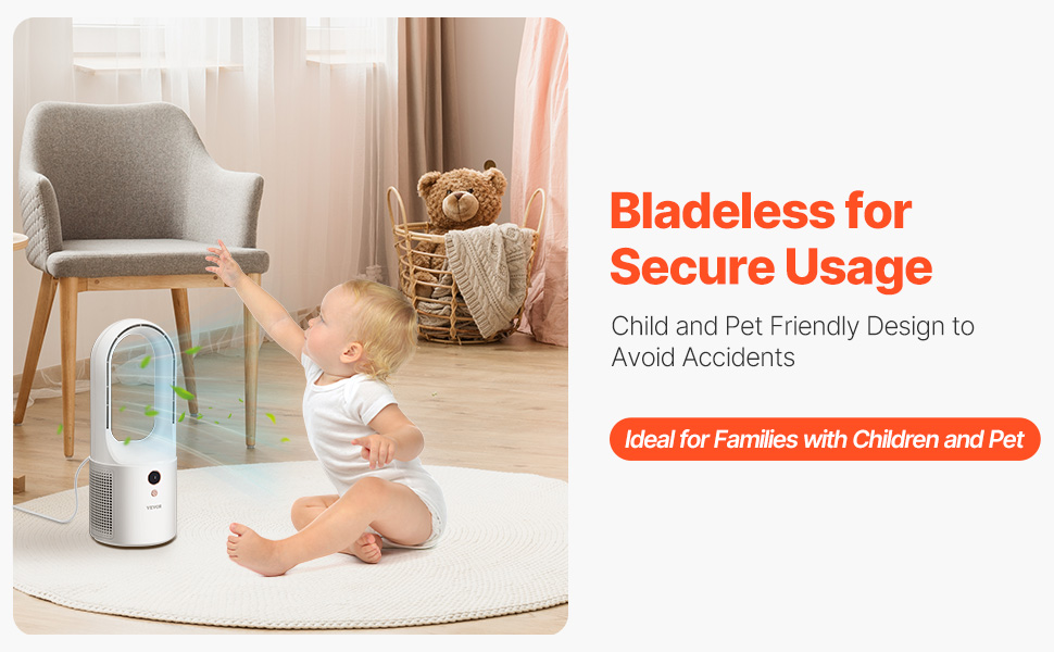 Безлопатевий вентилятор VEVOR 330 мм, портативний USB-вентилятор, 6 режимів, тихий, з LCD-дисплеєм, для дому, офісу, дитячої кімнати