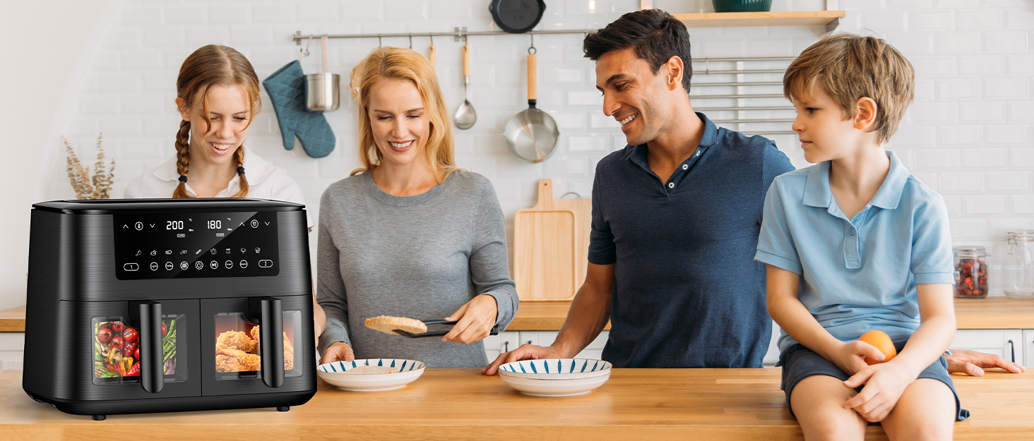 Фритюрниця без олії 9л з 2 камерами, Airfryer 6-в-1 з сенсорним екраном, 3L та 6L, антипригарне покриття, для здорового приготування