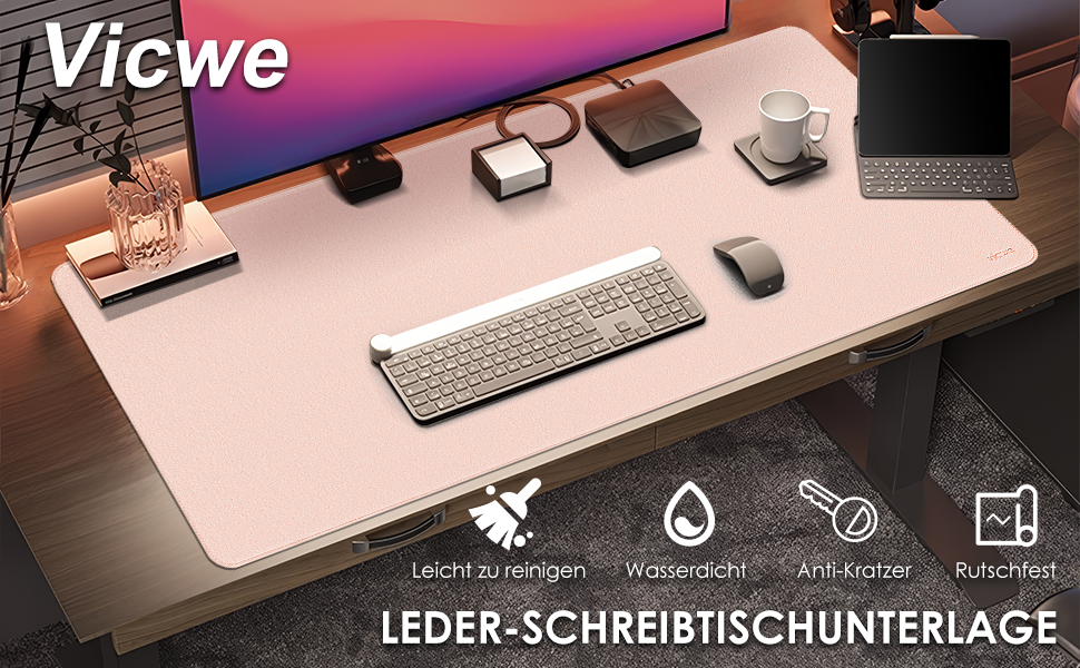 Підкладка для столу Vicwe з екошкіри PU, 80x40 см, рожева - килимок для миші, захист для офісу та дому